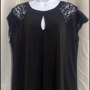 Torrid Short Lace Sleeves Keyhole Cutout Black Knit Top 0X